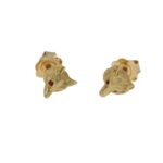 A Pair of 9kt Yellow Gold Fox Head Stud Earrings with Ruby Eyes