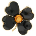 1950's gold pierced openwork onyx flower brooch