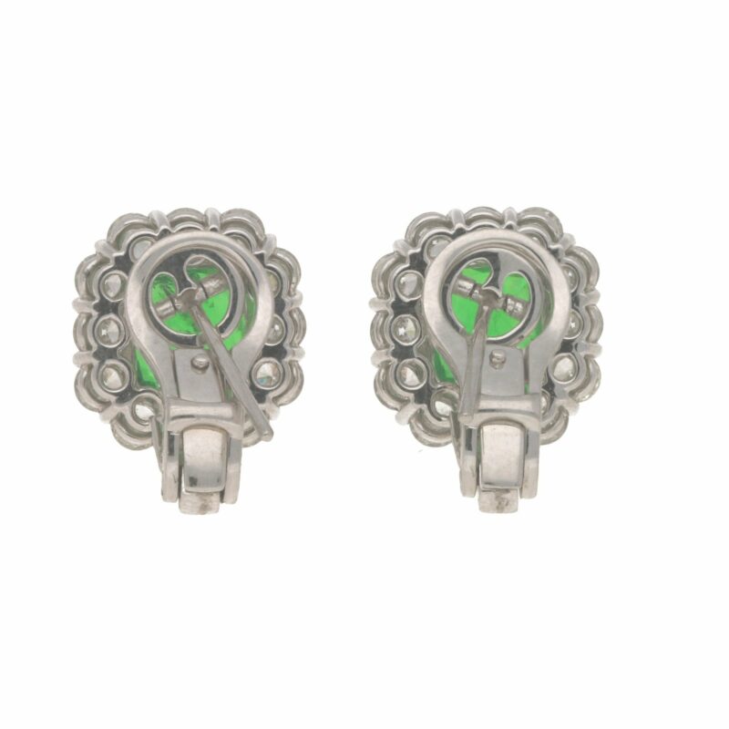 Tsavorite garnet diamond cluster earrings in platinum