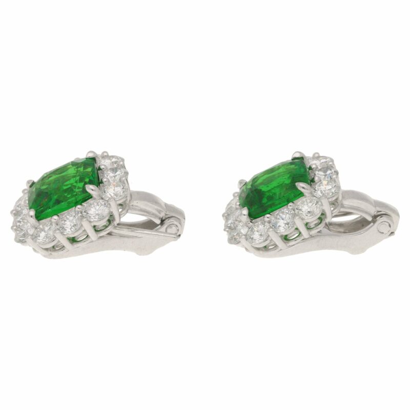 Tsavorite garnet diamond cluster earrings in platinum