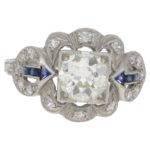 Edwardian Old European Cut Diamond and Sapphire Ring