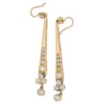 18k gold Old cut diamond long drop earrings