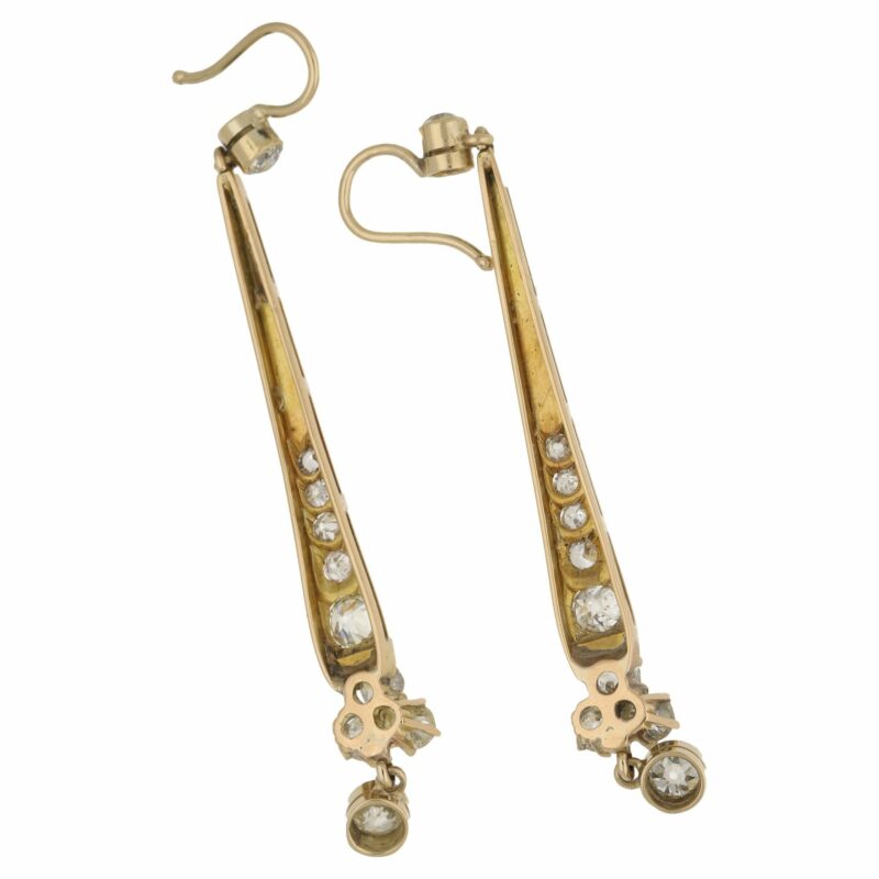 18k gold Old cut diamond long drop earrings