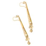 18k gold Old cut diamond long drop earrings