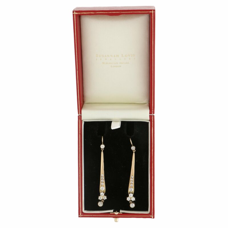 18k gold Old cut diamond long drop earrings