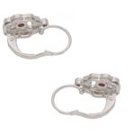 18ct white gold diamond ruby clover drop earrings