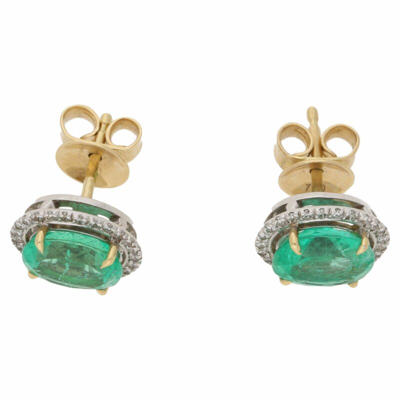 Colombian emerald and diamond stud earrings