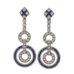 Sapphire and Diamond drop earrings, in an Art Deco Style