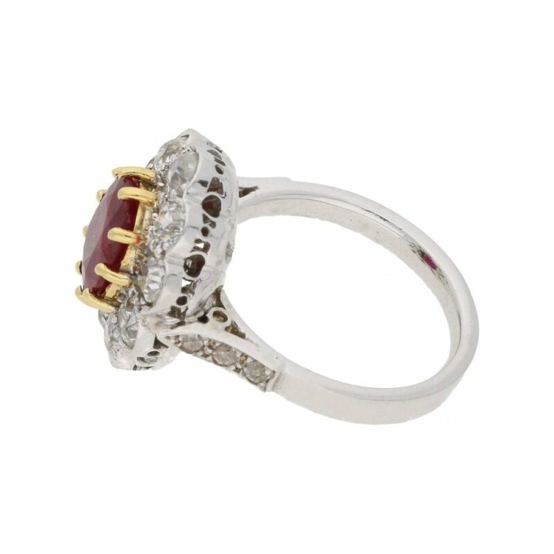 Edwardian style ruby and diamond cluster ring