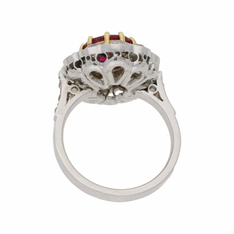 Edwardian style ruby and diamond cluster ring