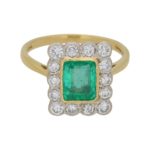 Emerald Diamond Cluster Ring in Gold