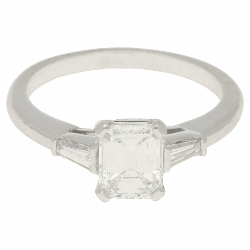 Art Deco style emerald cut diamond engagement ring