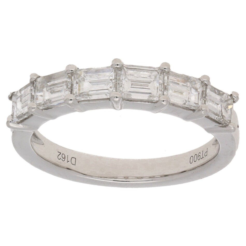 Six-stone baguette-cut diamond ring in platinum