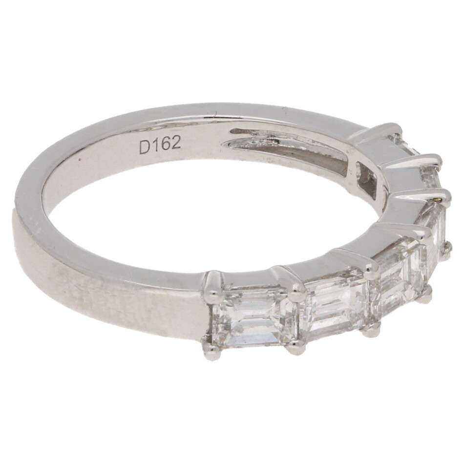 Six-stone baguette-cut diamond ring in platinum