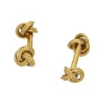 18k yellow gold solid bar knot cufflinks