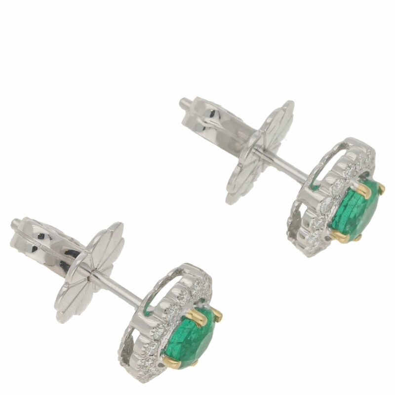 Emerald and Diamond Cluster Stud Earrings