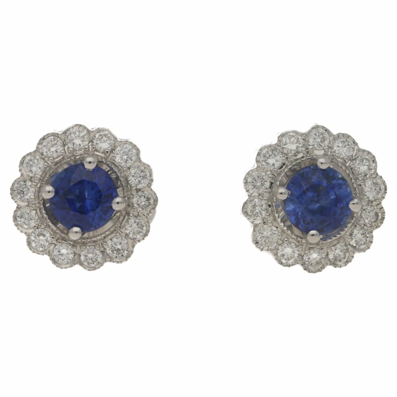 Sapphire and Diamond Cluster Stud Earrings