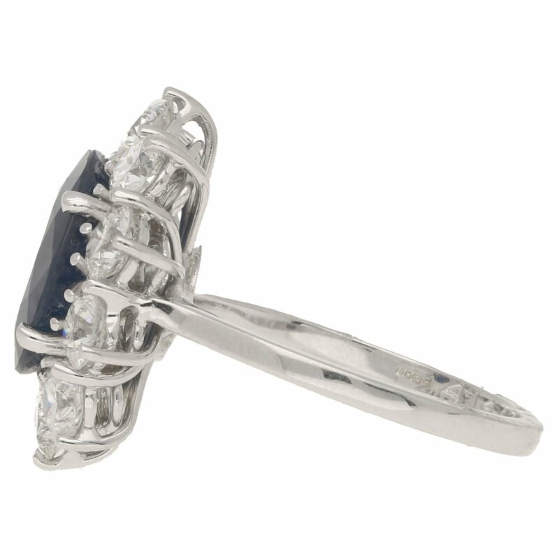 Sapphire and diamond cluster ring in white gold