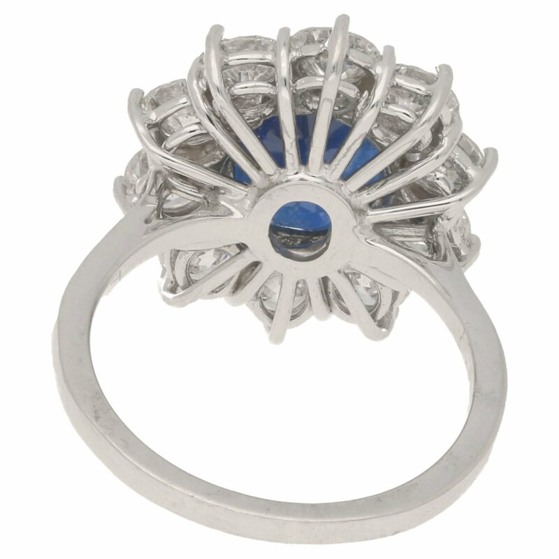 Sapphire and diamond cluster ring in white gold