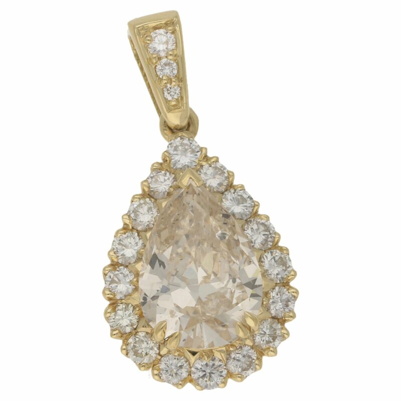 Fancy light yellow diamond pear-shape cluster pendant