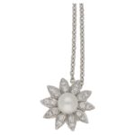 18ct pearl diamond floral pendant on chain