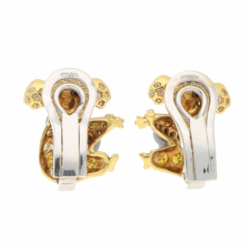 Vintage Koala Bear Diamond, Yellow Diamond, Onyx Clip Earrings