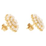 Seed Pearl Cluster Stud Floral Earrings in Yellow Gold Filigree