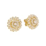 Seed Pearl Cluster Stud Floral Earrings in Yellow Gold Filigree