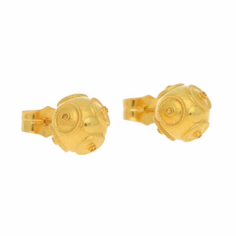 Etruscan-Style Ord Stud Earrings in Yellow Gold