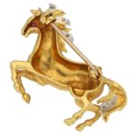 Diamond and Ruby Thoroughbred Horse Brooch Yellow and White Gold