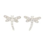 Dragonfly Diamond Stud Earrings in White Gold