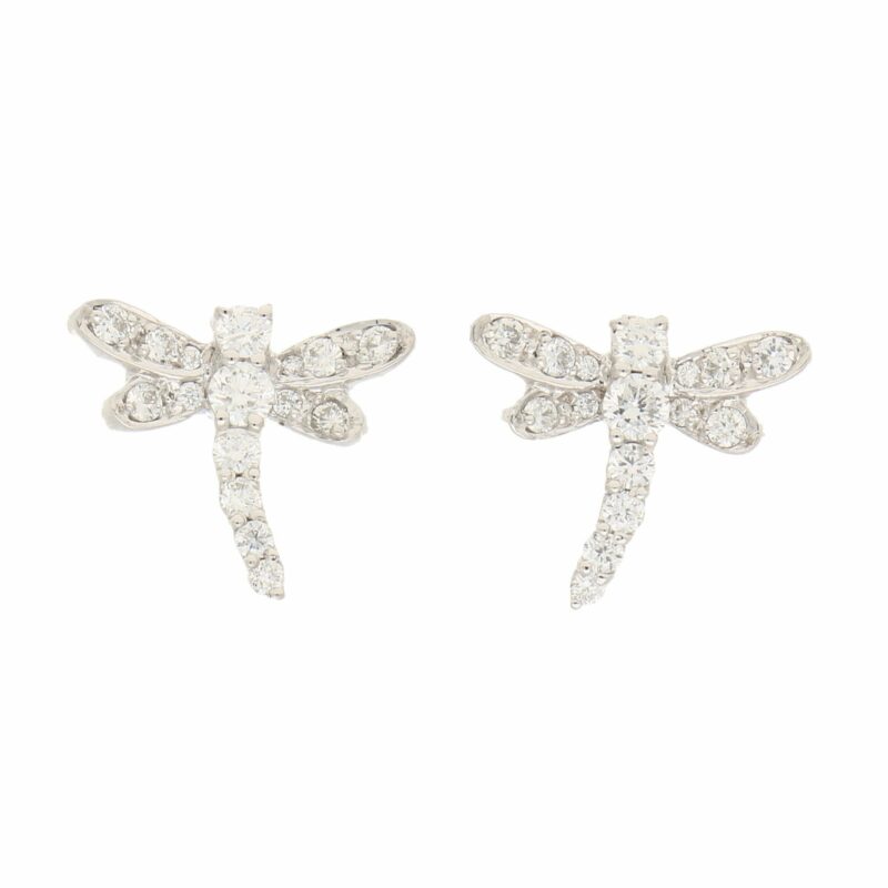 Dragonfly Diamond Stud Earrings in White Gold