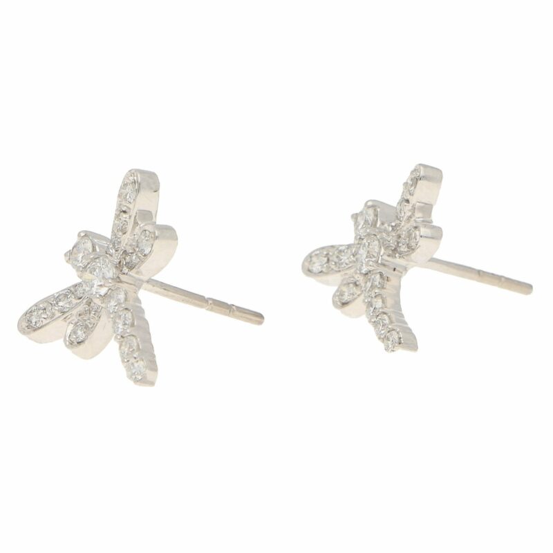 Dragonfly Diamond Stud Earrings in White Gold