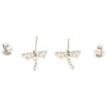 Dragonfly Diamond Stud Earrings in White Gold