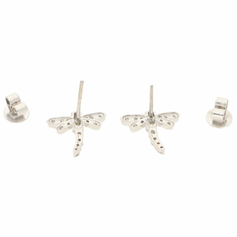 Dragonfly Diamond Stud Earrings in White Gold