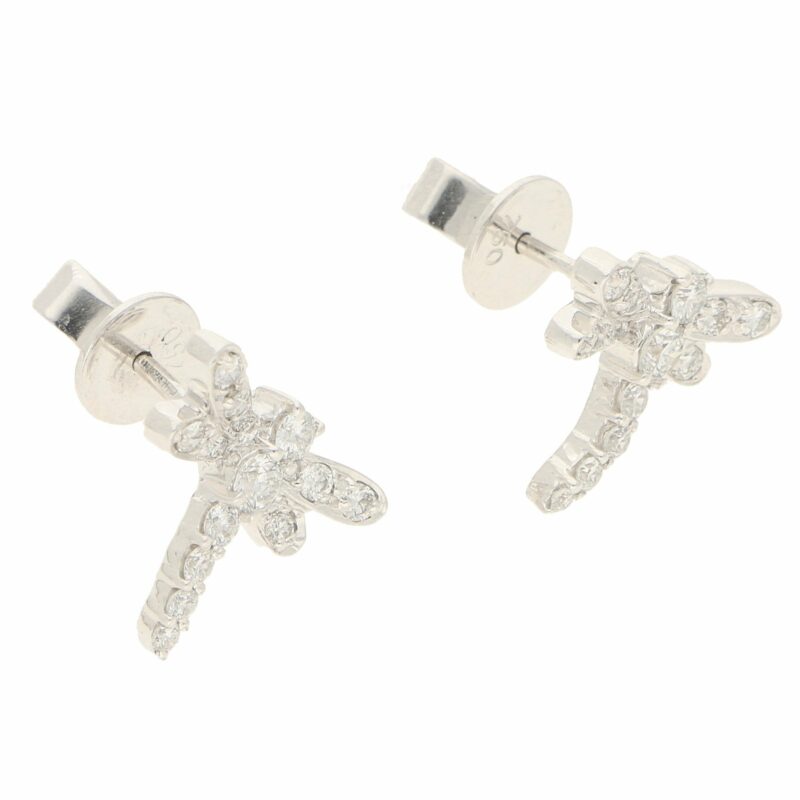 Dragonfly Diamond Stud Earrings in White Gold