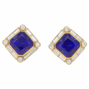 22ct Tanzanite and Diamond Clip Earrings Yellow and White Gold