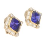 22ct Tanzanite and Diamond Clip Earrings Yellow and White Gold