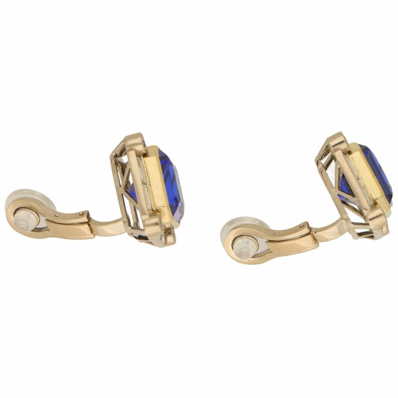 22ct Tanzanite and Diamond Clip Earrings Yellow and White Gold