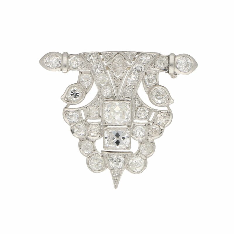 Mid-20th Century Geometric Panel Diamond Brooch in Platinum