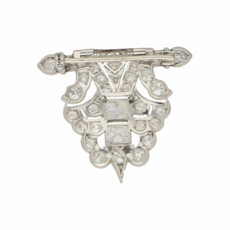 Mid-20th Century Geometric Panel Diamond Brooch in Platinum