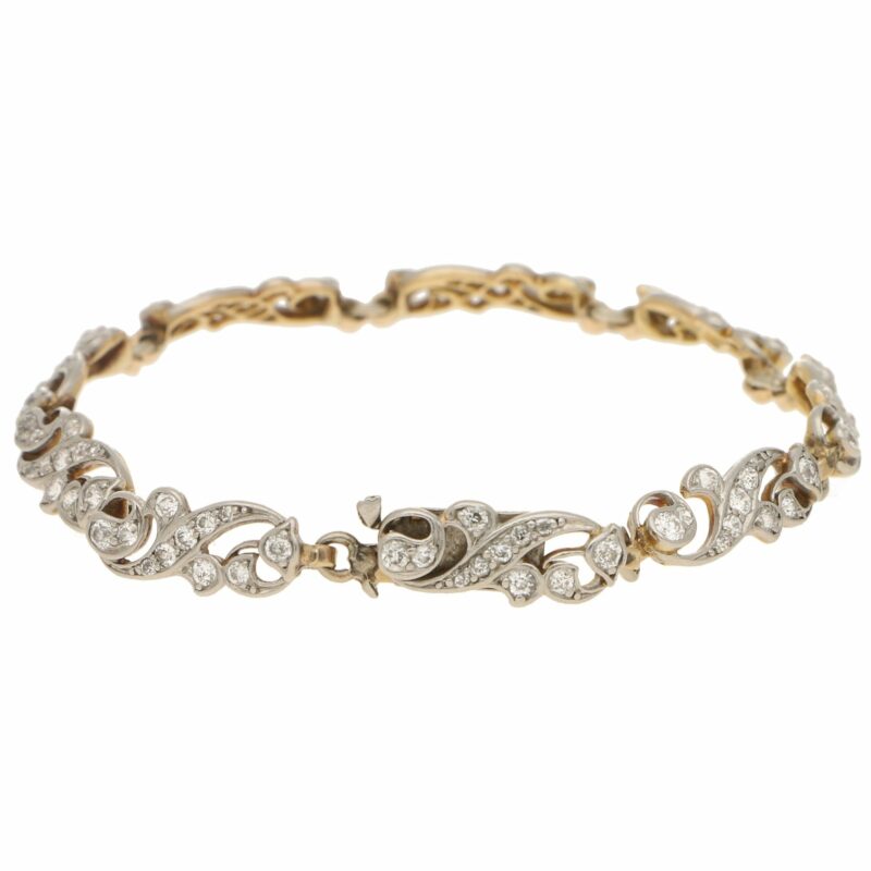 Victorian Scrolled Diamond Bracelet in Silver-on-Gold