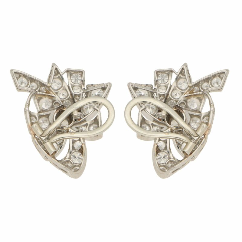 Mid-20th Century Diamond Bow Earrings in White Gold