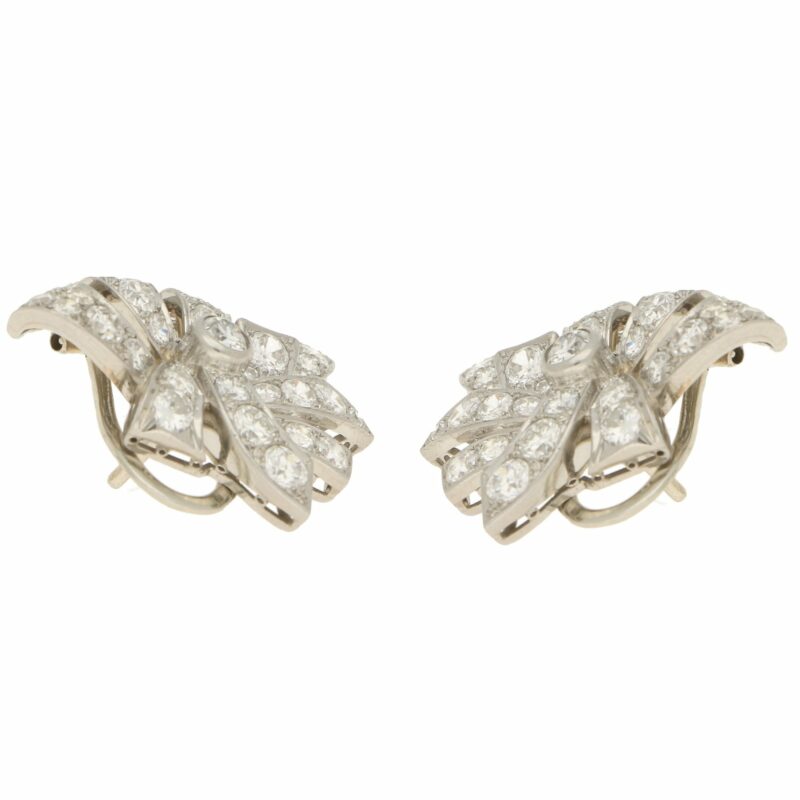 Mid-20th Century Diamond Bow Earrings in White Gold