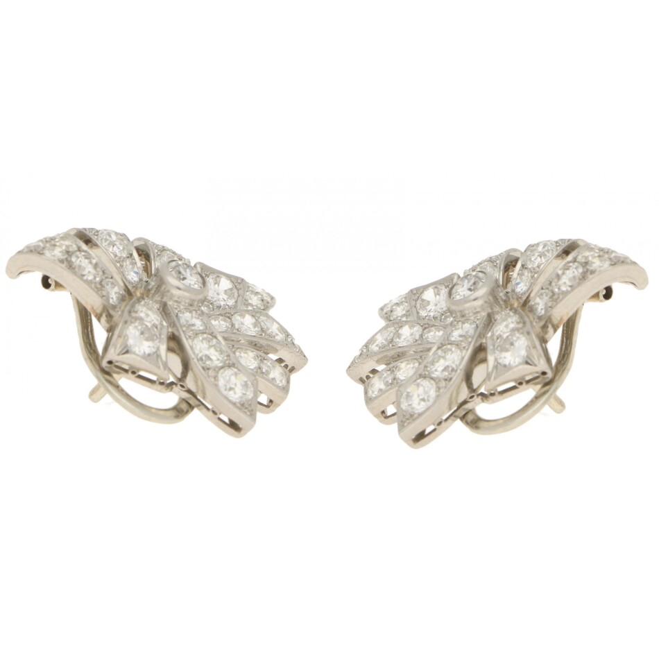 Mid-20th Century Diamond Bow Earrings in White Gold
