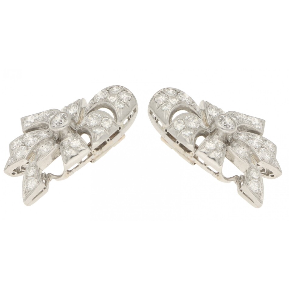 Mid-20th Century Diamond Bow Earrings in White Gold
