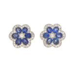 Sapphire and Diamond Floral Stud Earrings Yellow and White Gold