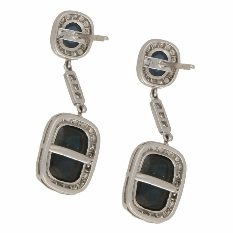 Sugarloaf Sapphire and Diamond Cluster Drop Earrings White Gold