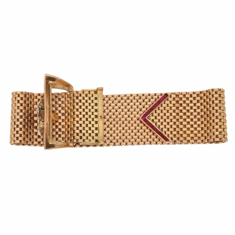 Retro Diamond Belt Buckle Bracelet Rose Gold, circa 1940