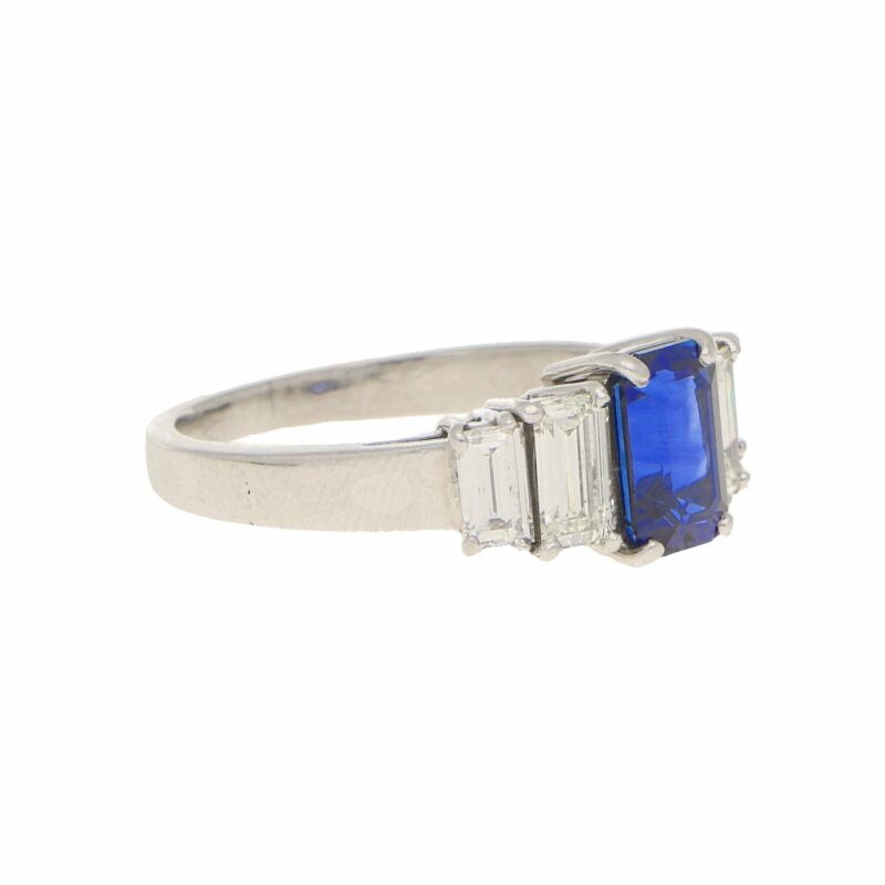 Royal Blue Sapphire and Diamond Five Stone Ring